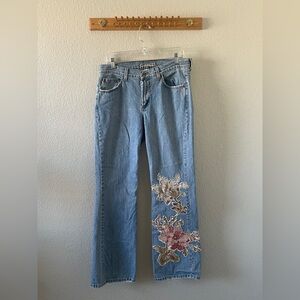 Z. Cavaricci Light Blue Straight Leg Jeans with Floral Embroidery